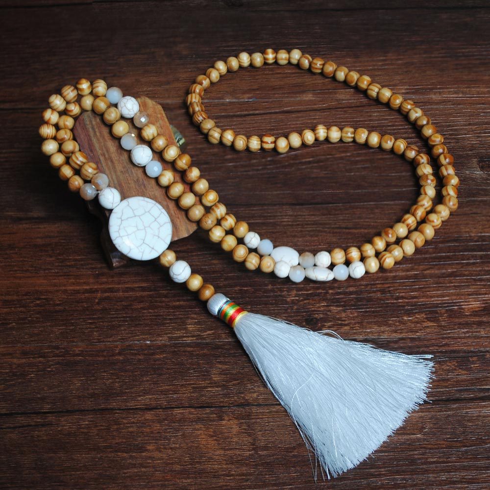 Wholesale Vintage Artistic Beach Bohemian Dress Accessories Wooden Beads Tassel Pentagonal Stars Butterfly Long Necklace