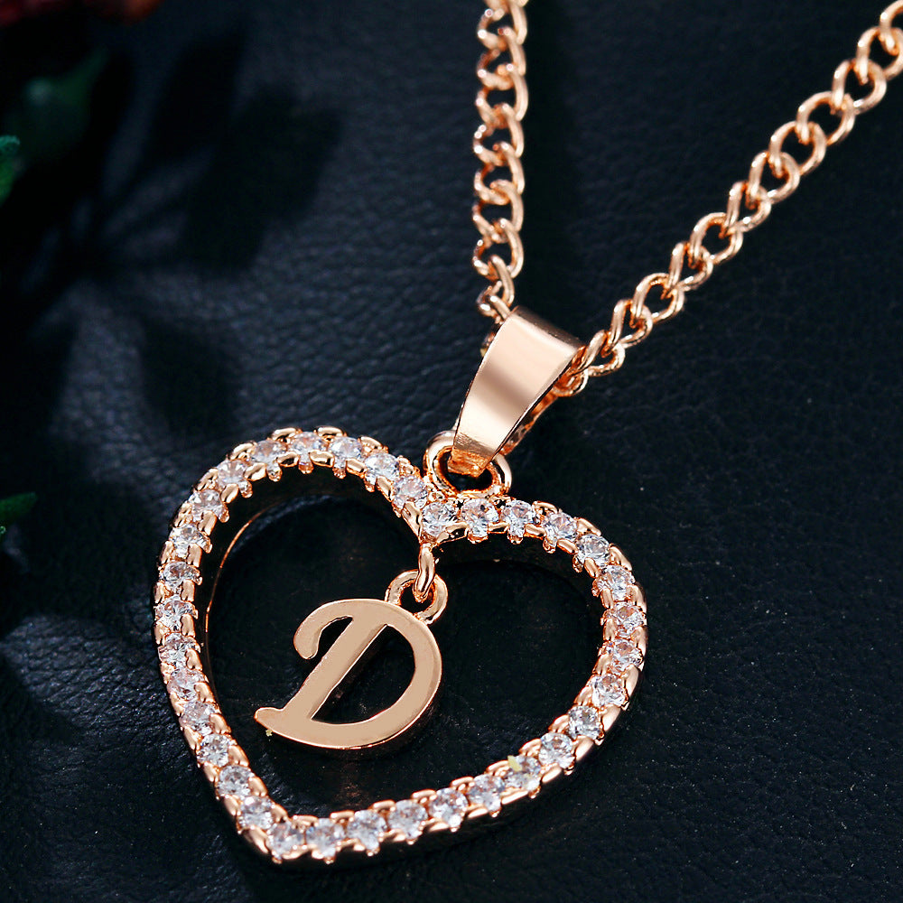 Wholesale 26 letter zircon heart-shaped pendant necklace