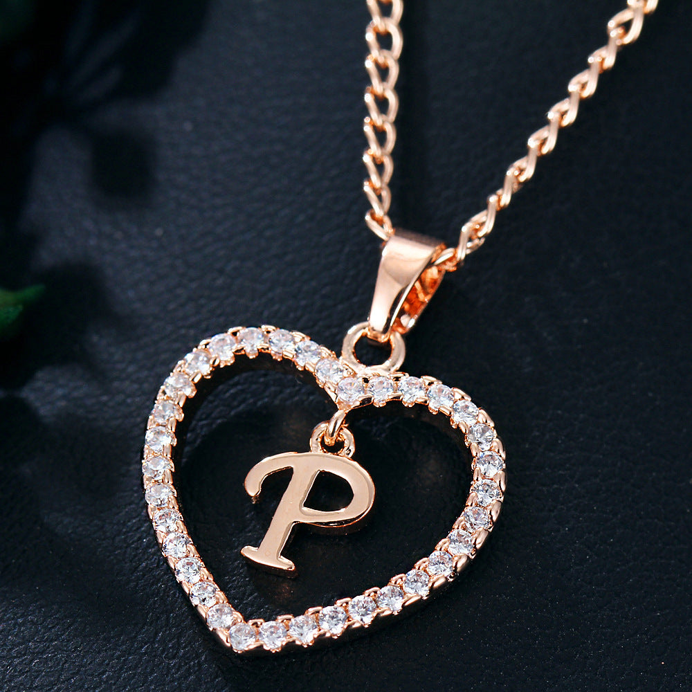 Wholesale 26 letter zircon heart-shaped pendant necklace