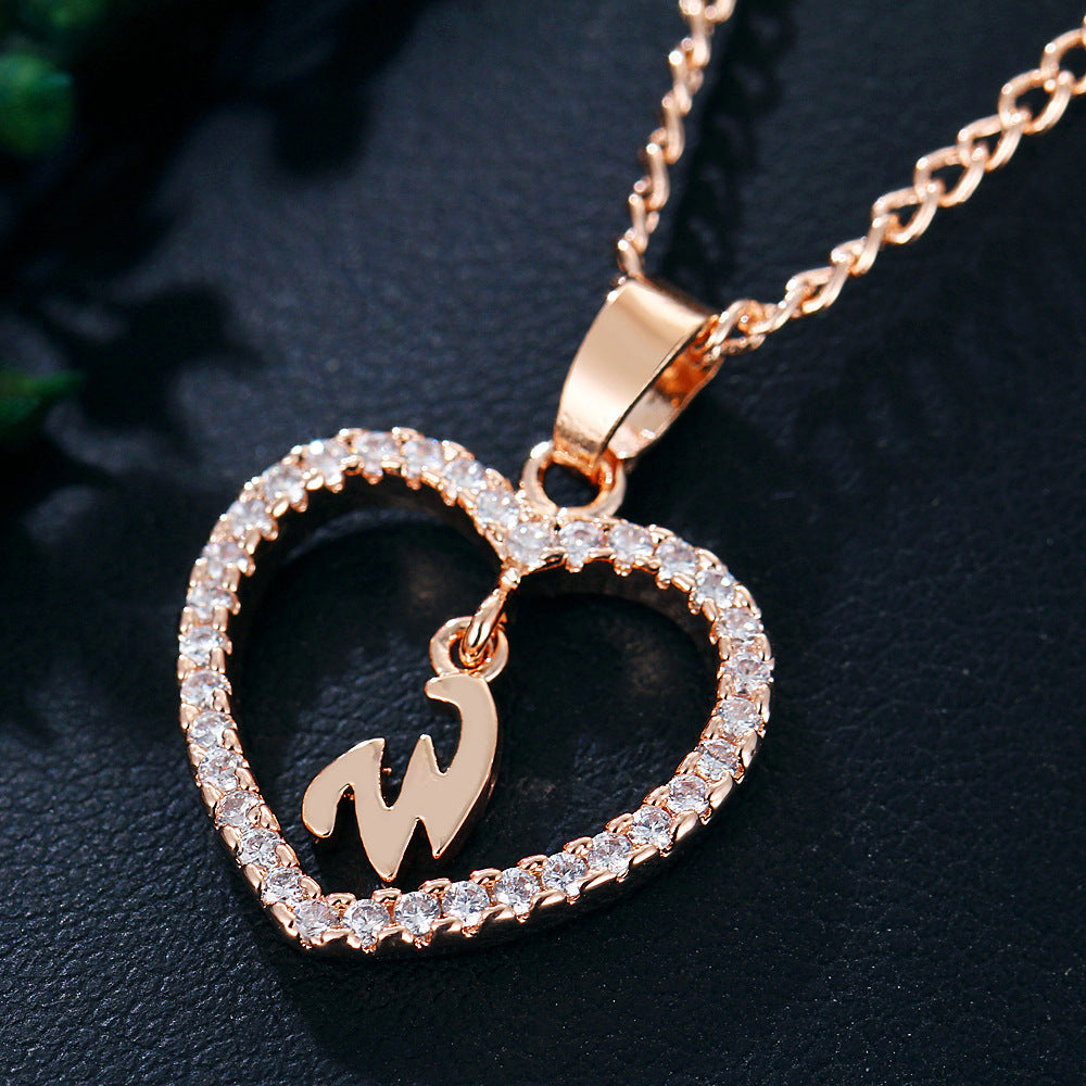 Wholesale 26 letter zircon heart-shaped pendant necklace