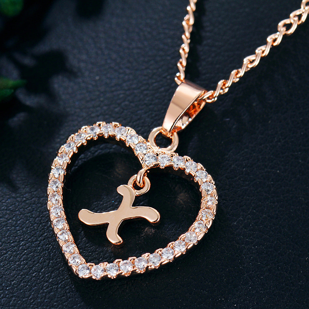 Wholesale 26 Letter Zircon Heart Alloy Necklace