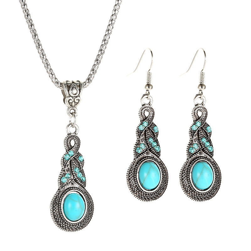 WholesaleNew Vintage Blue Rhinestone Inlaid Turquoise Bohemian Set