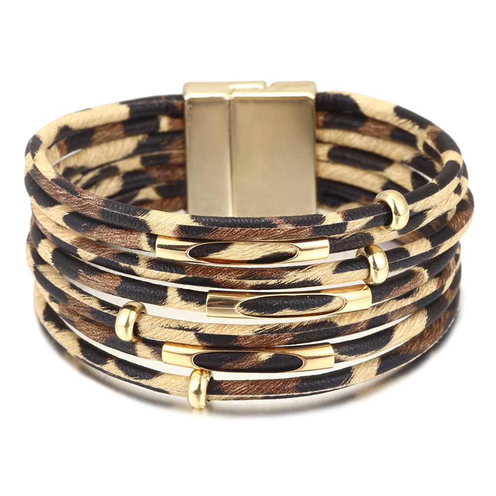 Wholesale Leopard Print Multilayer Magnetic Buckle Bacelet