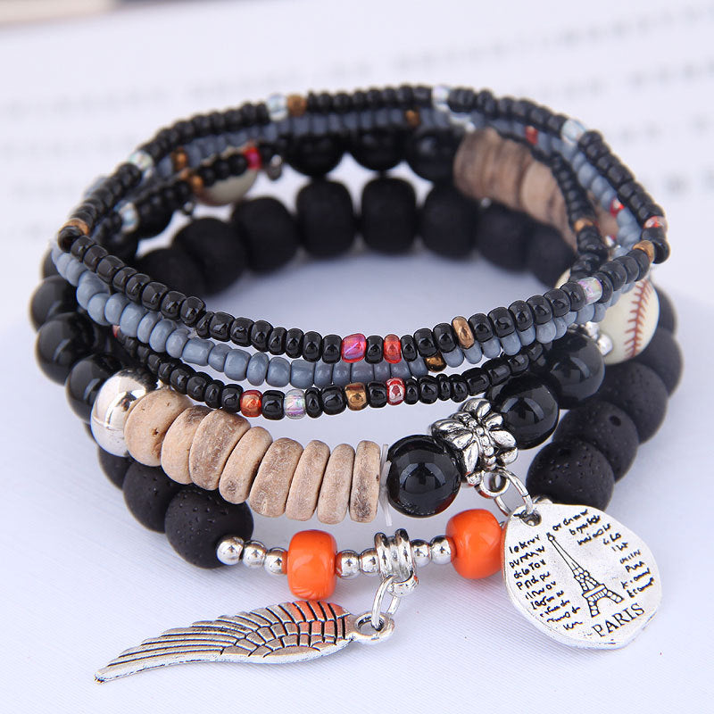 Wholesale Disc Tower Wings Rice Beads Multilayer Alloy Bracelet