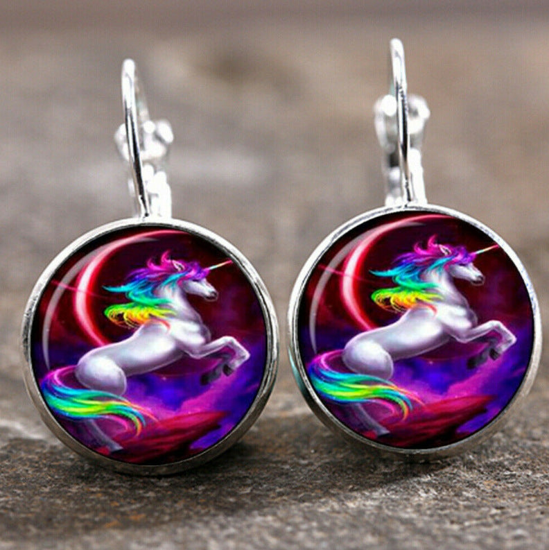 Wholesale Colorful Time Gem Moon Angel Earrings