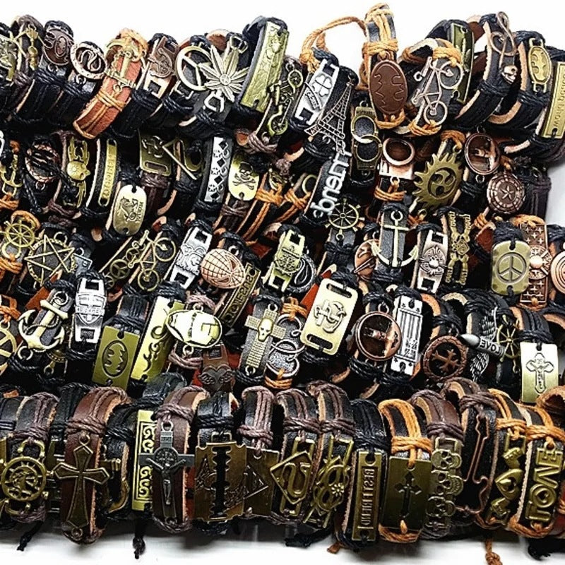 Wholesale 100 arbitrary mixed color hand-woven leather bracelet