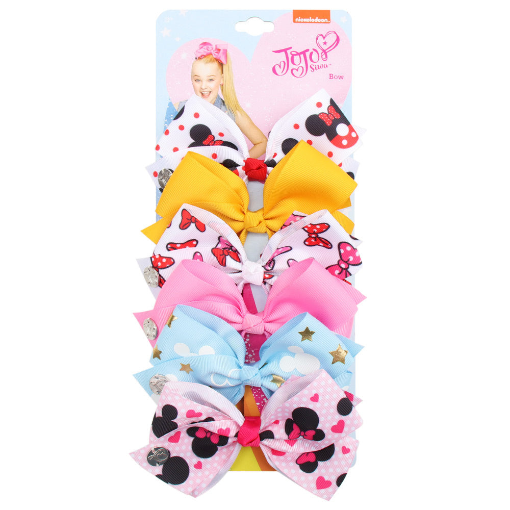 Wholesale 5-inch  bow hairpin set 6-color one-card children' s hairpin headdress