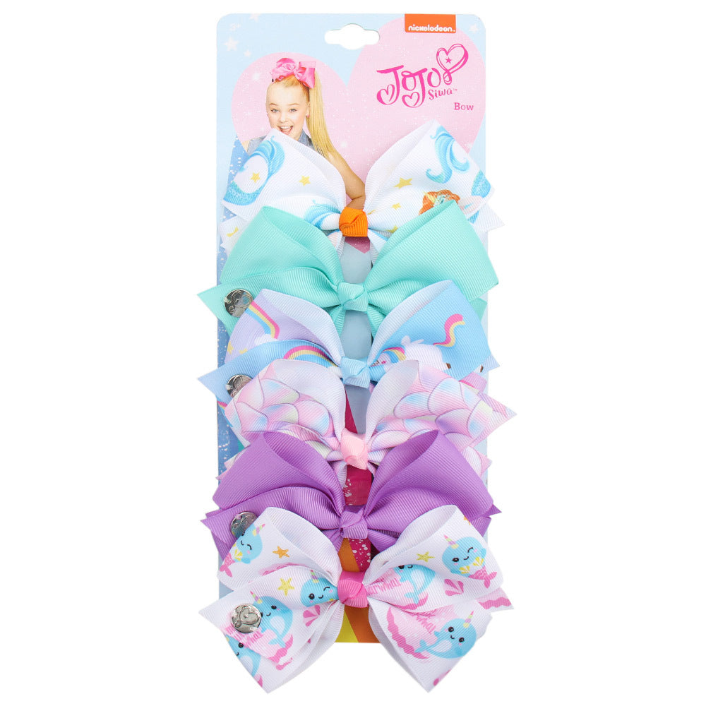 Wholesale 5-inch  bow hairpin set 6-color one-card children' s hairpin headdress