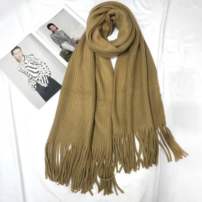 Wholesale Polyester Solid Color Tassel Extended Scarf