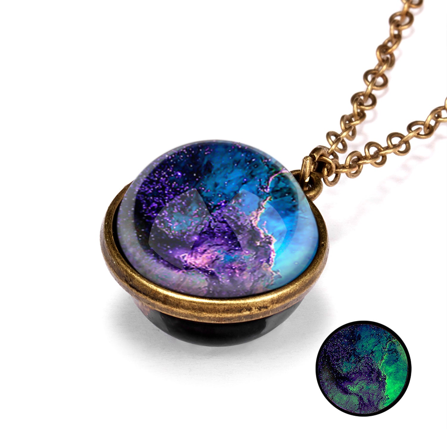 Wholesale Galaxies Nebula Cosmic Luminous Double Sided Vintage Pendant Alloy Necklaces