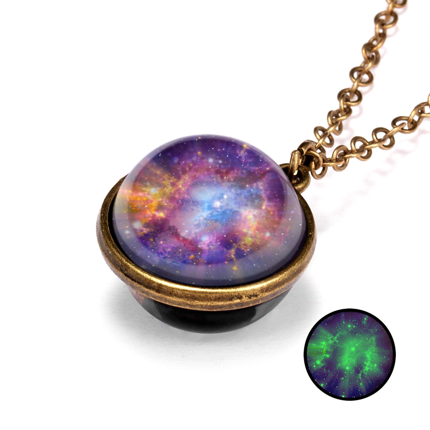 Wholesale Galaxies Nebula Cosmic Luminous Double Sided Vintage Pendant Alloy Necklaces