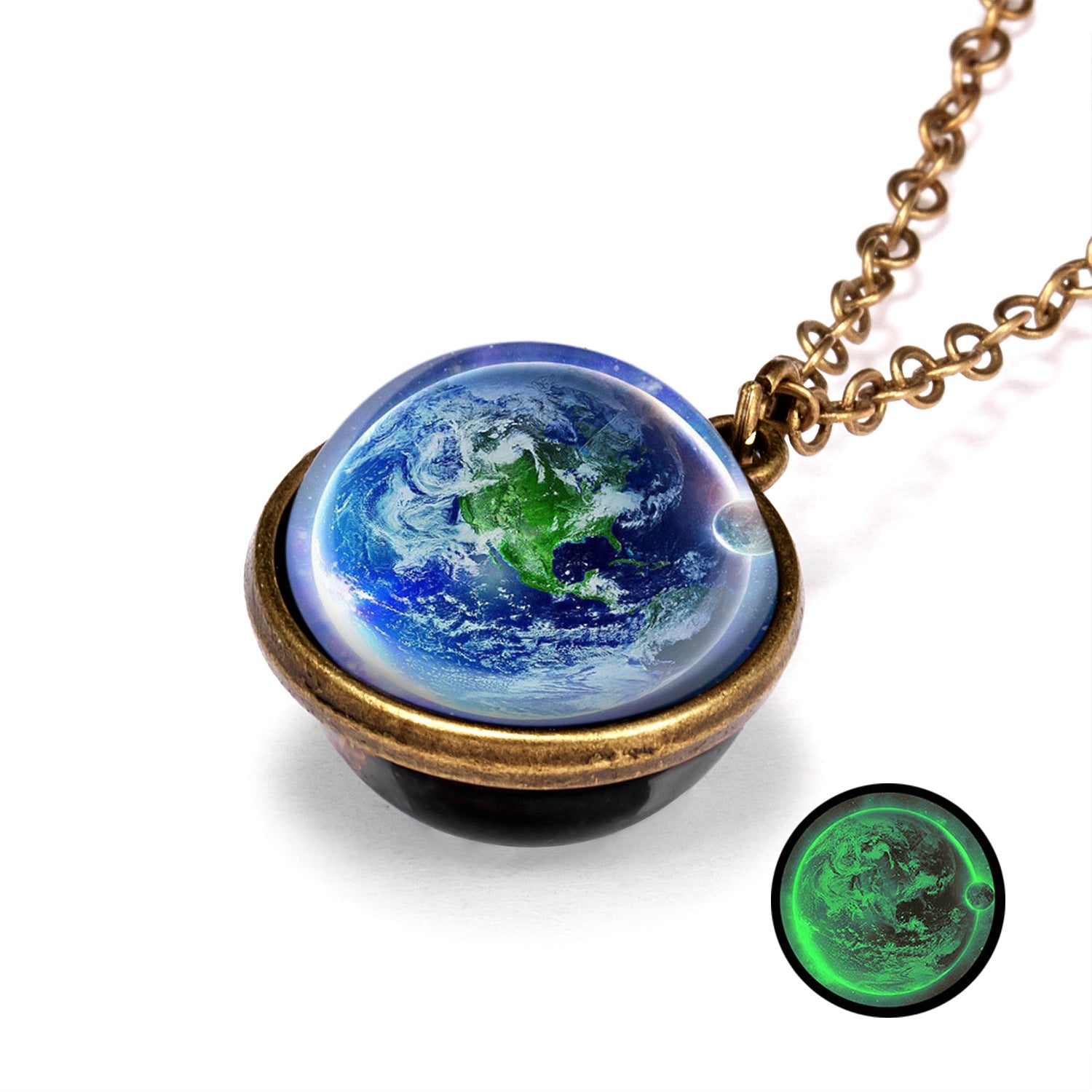 Wholesale Galaxies Nebula Cosmic Luminous Double Sided Vintage Pendant Alloy Necklaces