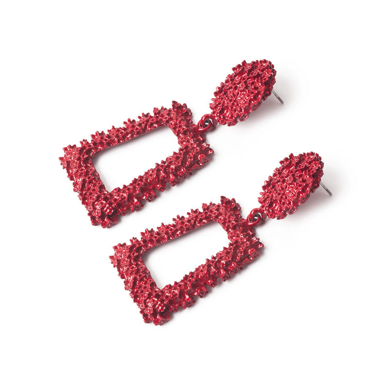 Wholesale Bohemian Trapezoid Geometric Matte Embossed Metal Stud Earrings