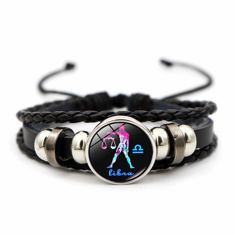 Wholesale Twelve Horoscope Time Stone Leather Woven Beaded Bracelet