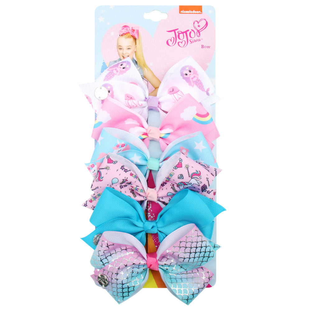 Wholesale 5-inch  bow hairpin set 6-color one-card children' s hairpin headdress