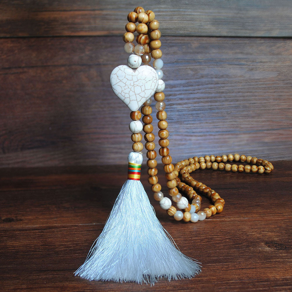 Wholesale Handmade Beaded Tassel Cross Love Turquoise Pendant Necklace