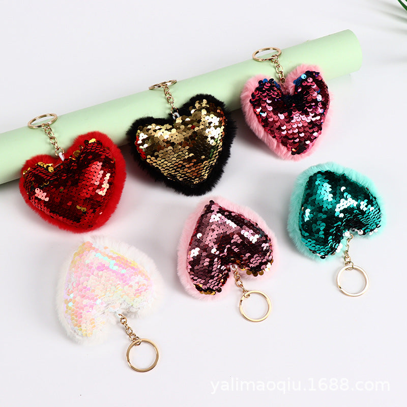 Wholesale Colorful Sequins Love Hair Ball Keychain