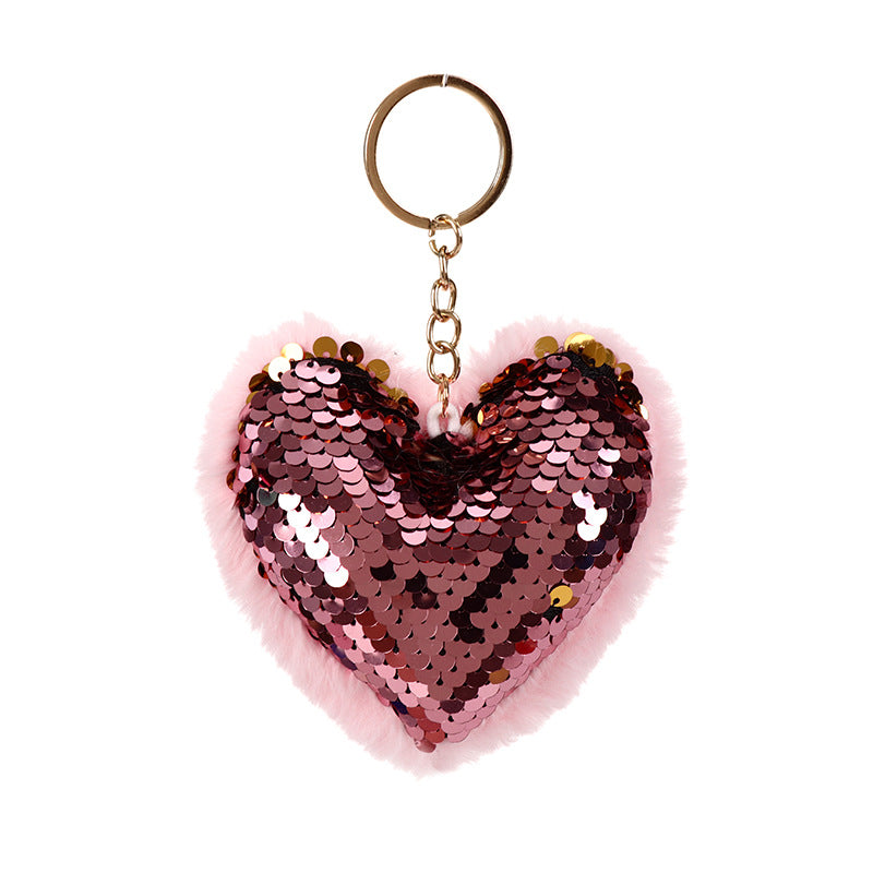 Wholesale Colorful Sequins Love Hair Ball Keychain