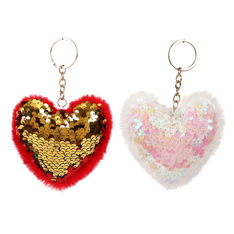 Wholesale Colorful Sequins Love Hair Ball Keychain