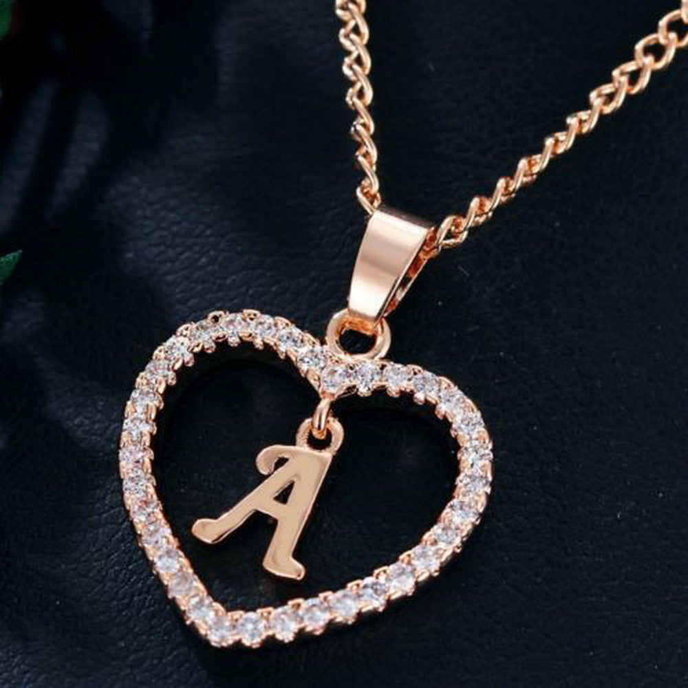 Wholesale 26 letter zircon heart-shaped pendant necklace