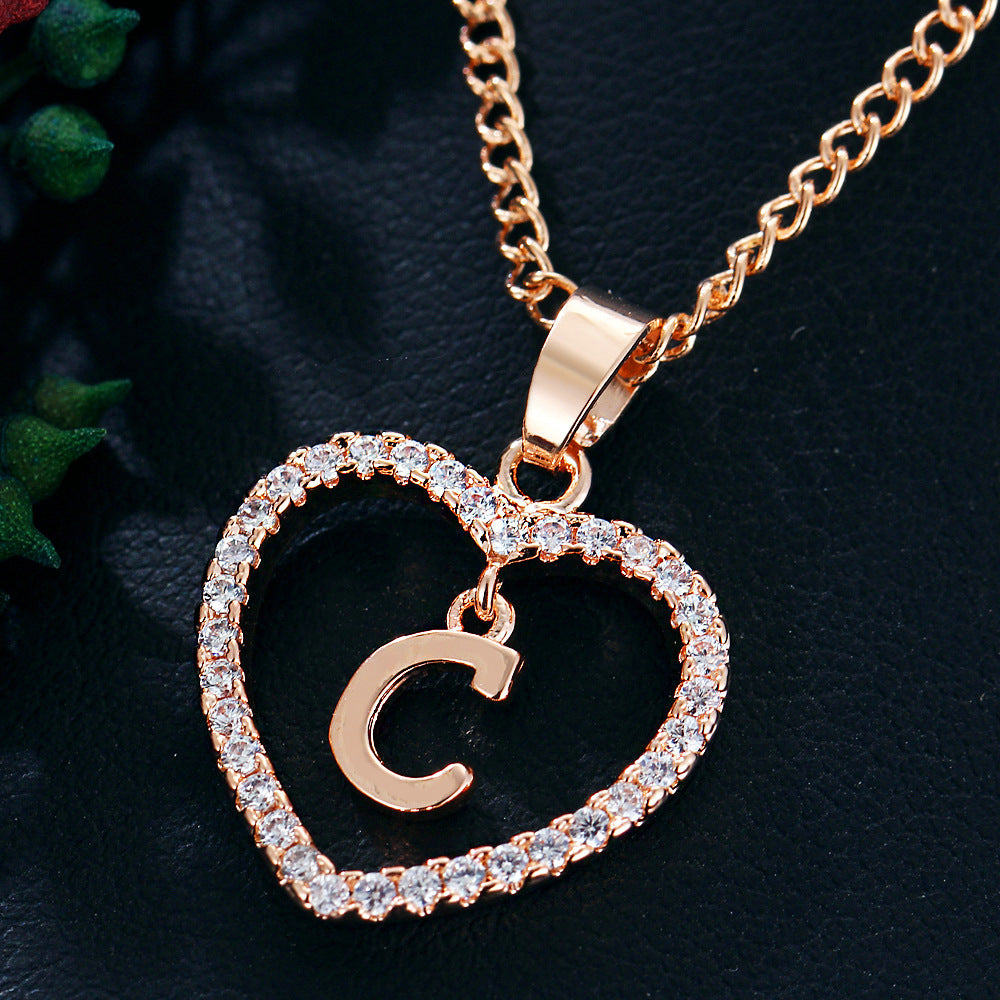 Wholesale 26 letter zircon heart-shaped pendant necklace