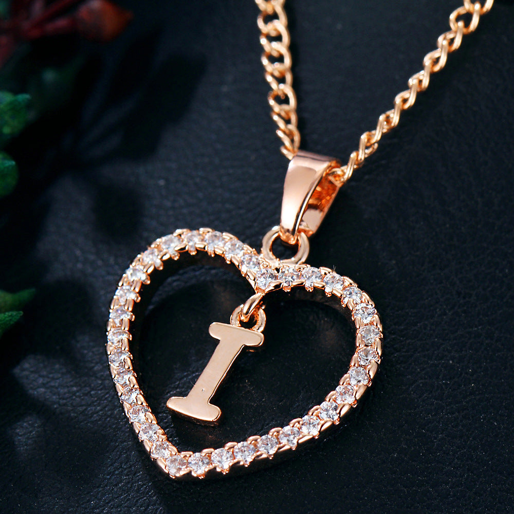 Wholesale 26 letter zircon heart-shaped pendant necklace