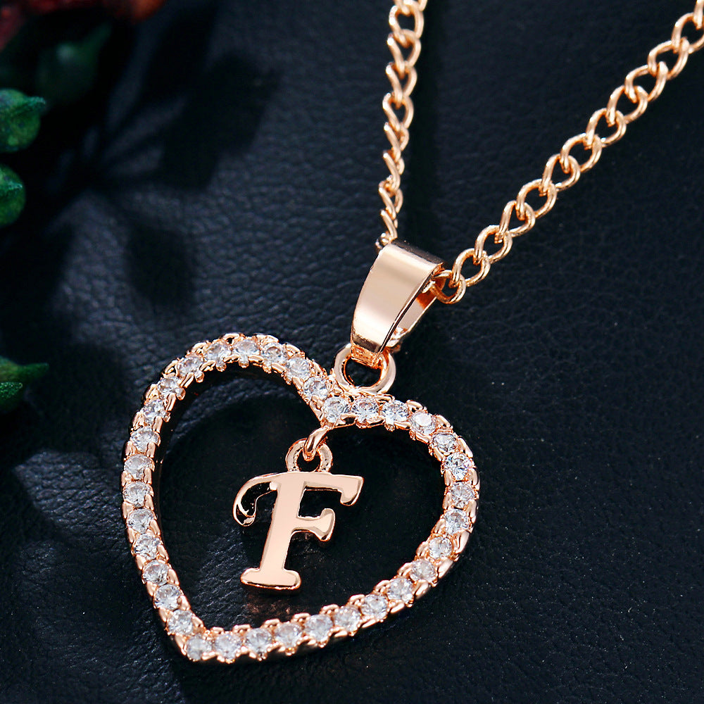 Wholesale 26 letter zircon heart-shaped pendant necklace