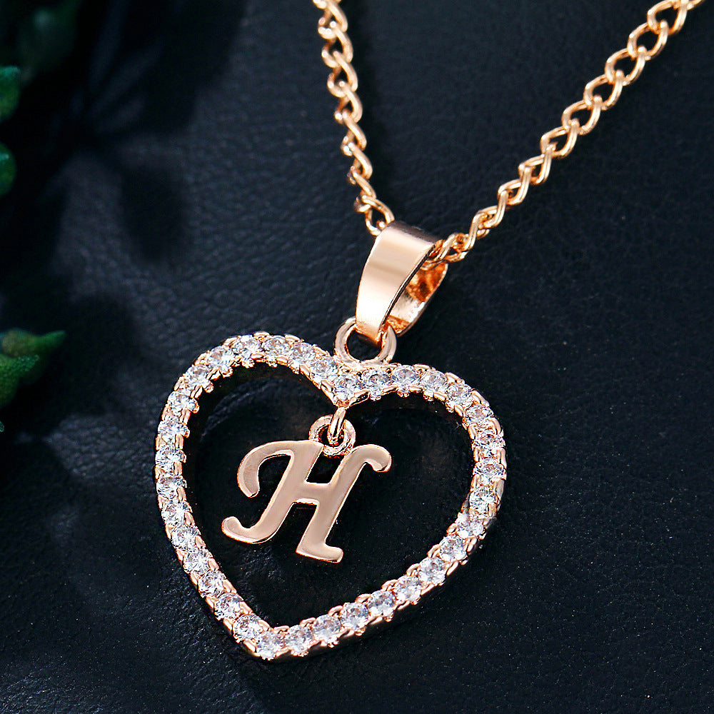 Wholesale 26 Letter Zircon Heart Alloy Necklace