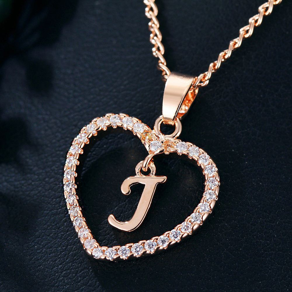 Wholesale 26 letter zircon heart-shaped pendant necklace