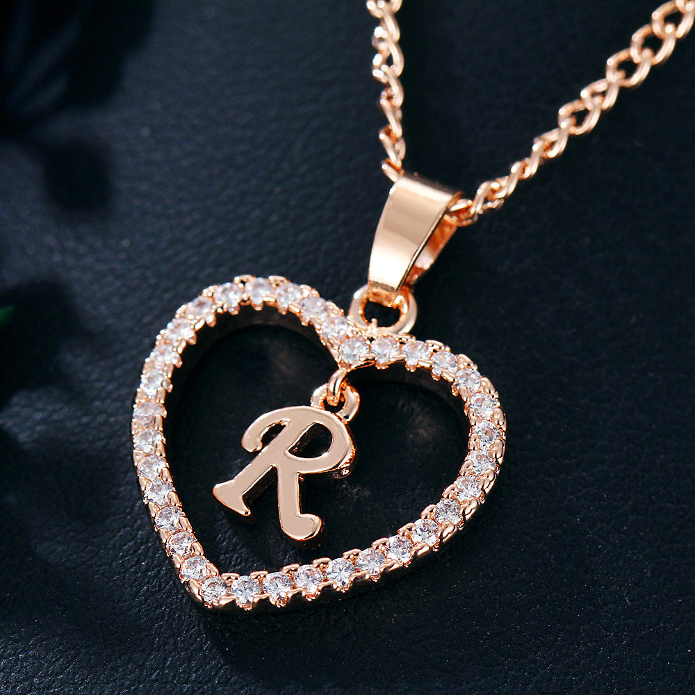 Wholesale 26 letter zircon heart-shaped pendant necklace