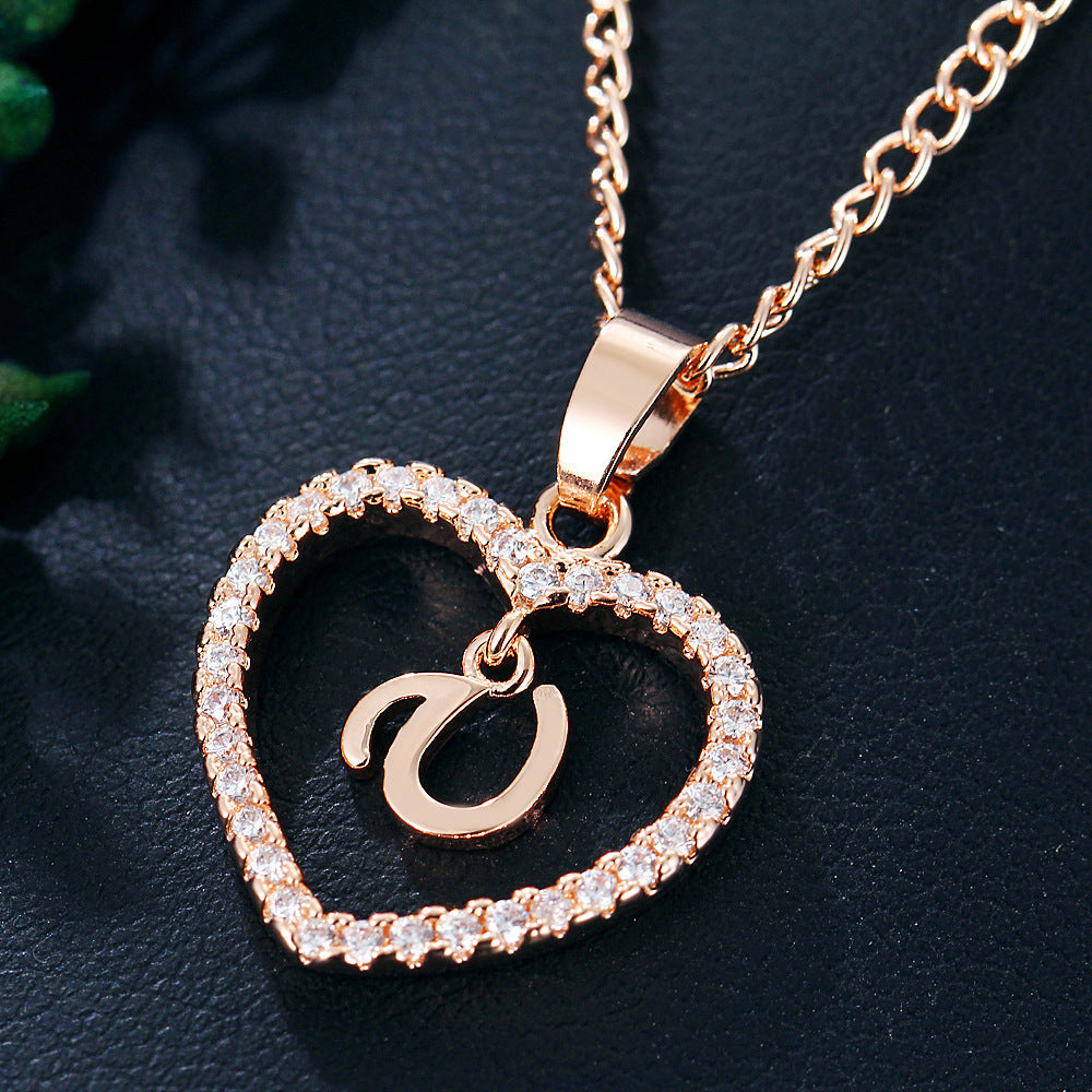 Wholesale 26 letter zircon heart-shaped pendant necklace