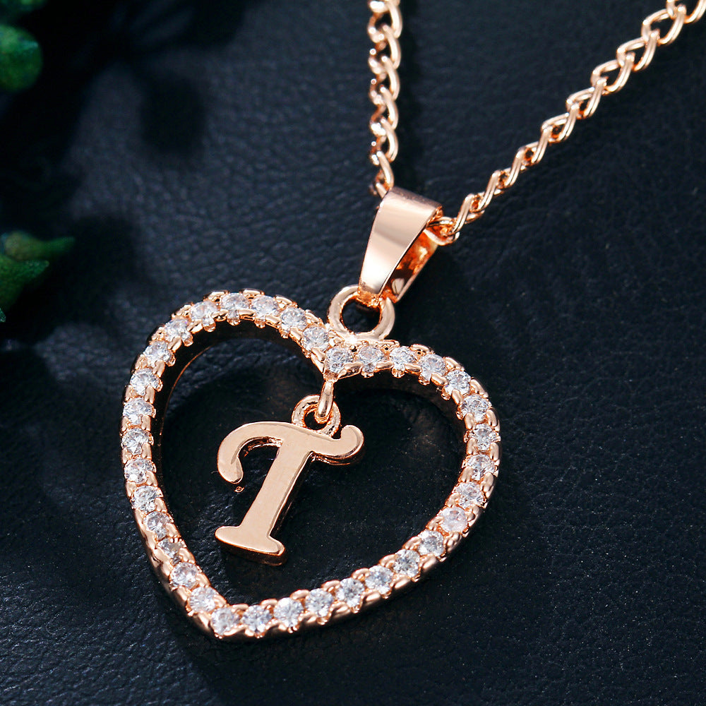 Wholesale 26 letter zircon heart-shaped pendant necklace