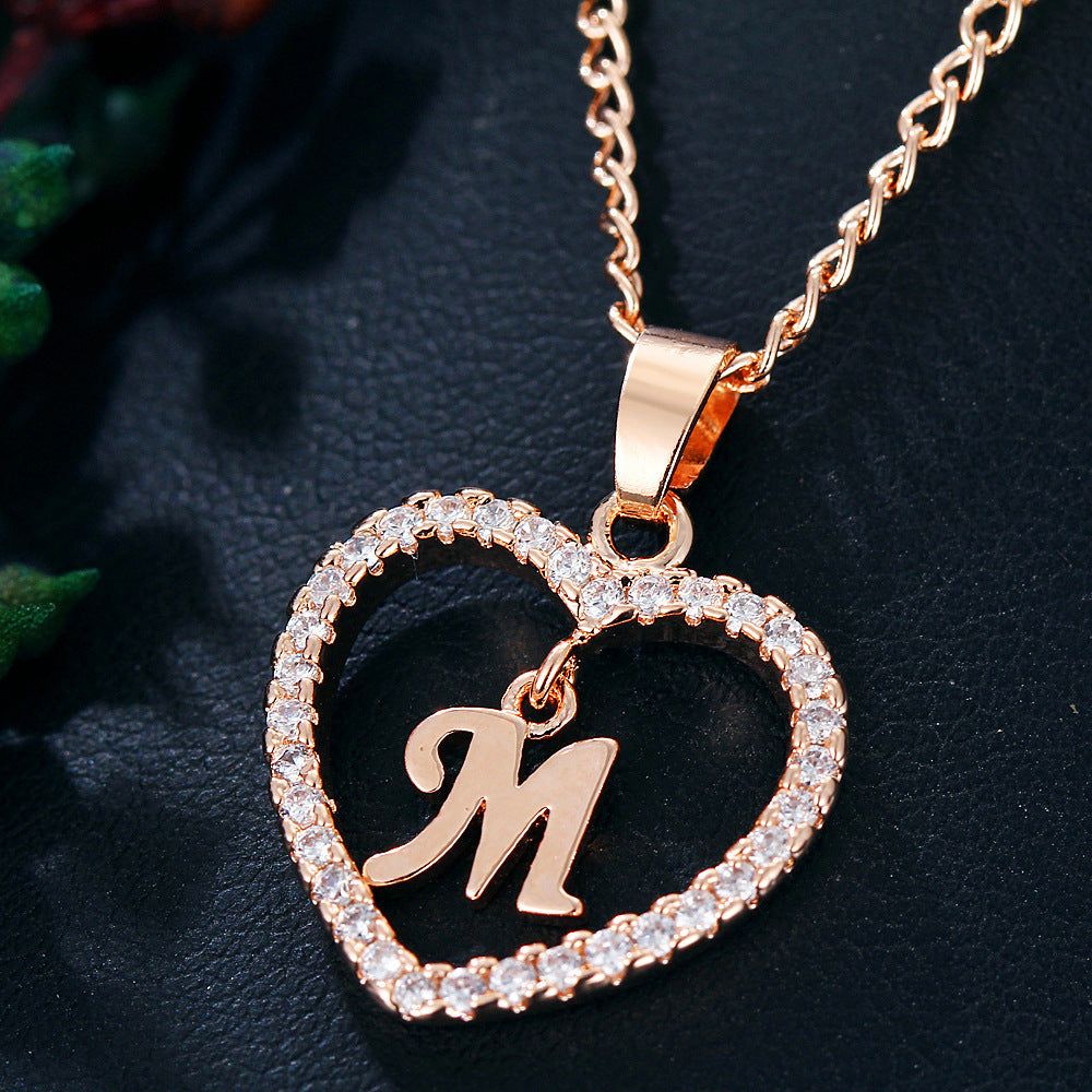 Wholesale 26 letter zircon heart-shaped pendant necklace