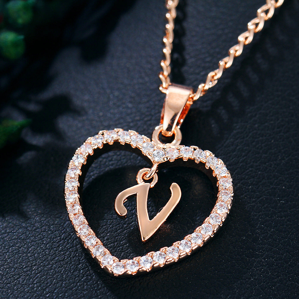 Wholesale 26 letter zircon heart-shaped pendant necklace