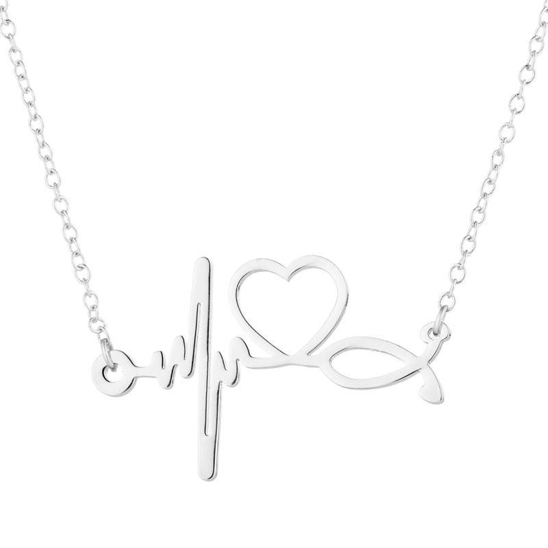 Wholesale Stainless Steel Love Heartbeat Electrocardiogram Necklace Clavicle Chain