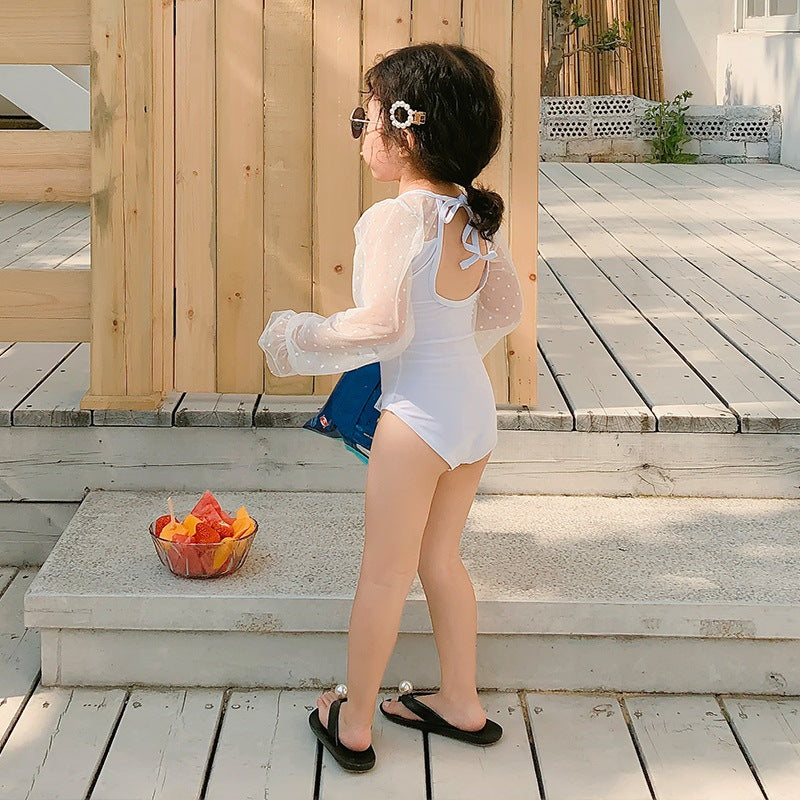 Wholesale Kids Long Sleeve Sunscreen Siamese Triangle Princess Swimwear