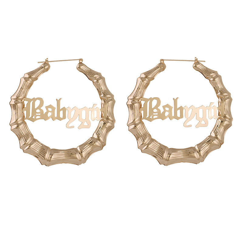 Wholesale Babygirl Letter Slub Gold Silver Round Metal Earrings