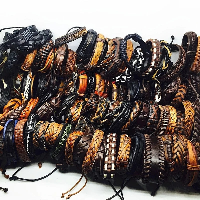 Wholesale 100 arbitrary mixed color hand-woven leather bracelet