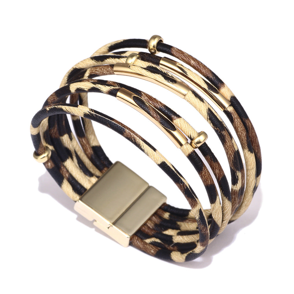 Wholesale Leopard Print Multilayer Magnetic Buckle Bacelet