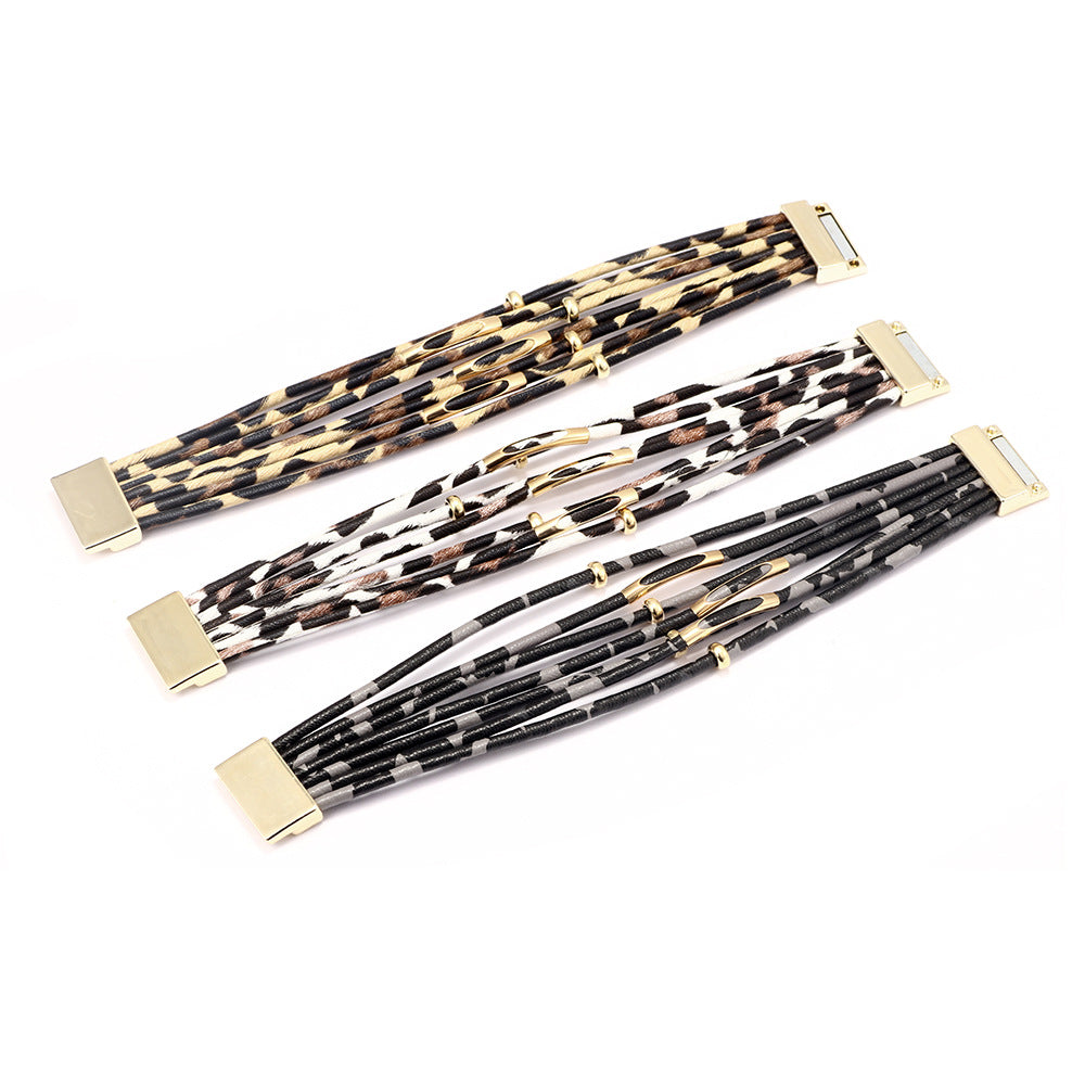 Wholesale Leopard Print Multilayer Magnetic Buckle Bacelet