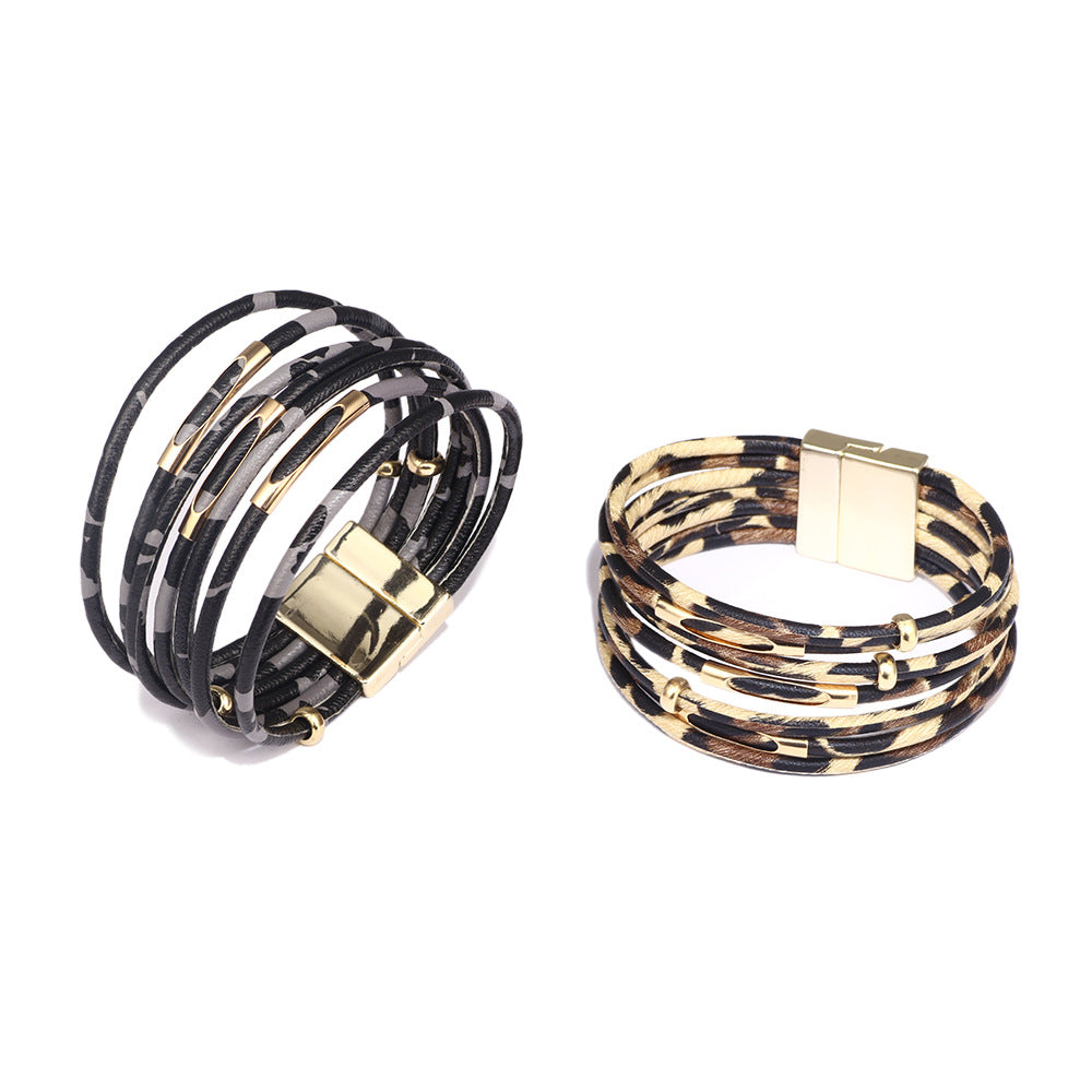 Wholesale Leopard Print Multilayer Magnetic Buckle Bacelet