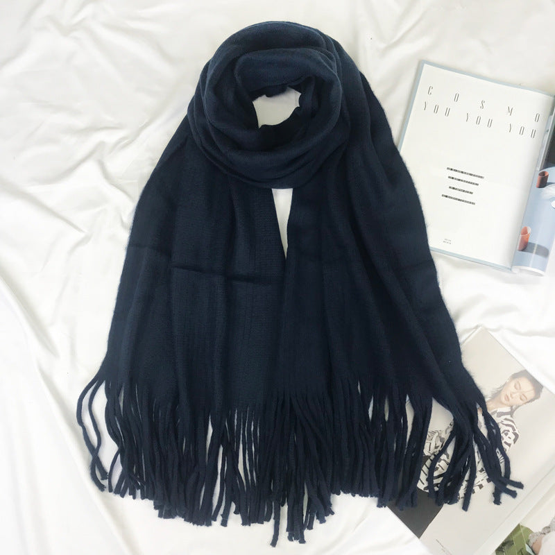 Wholesale Polyester Solid Color Tassel Extended Scarf
