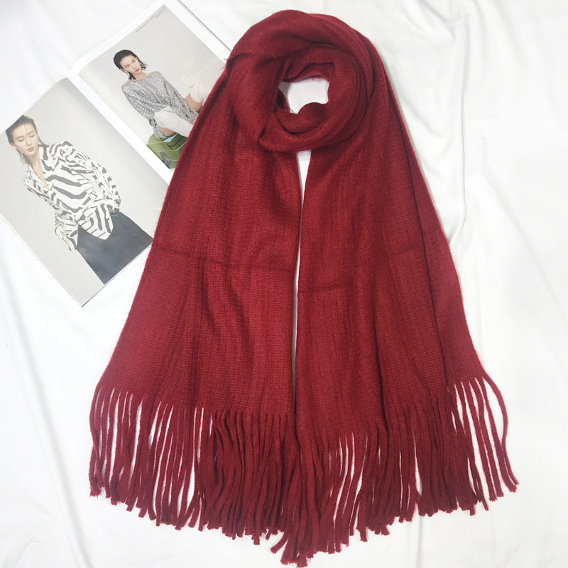 Wholesale Polyester Solid Color Tassel Extended Scarf