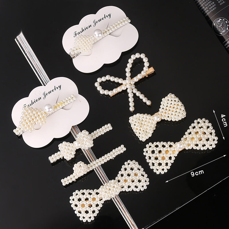 Wholesale Love Pearl Bow Line Hair Clips