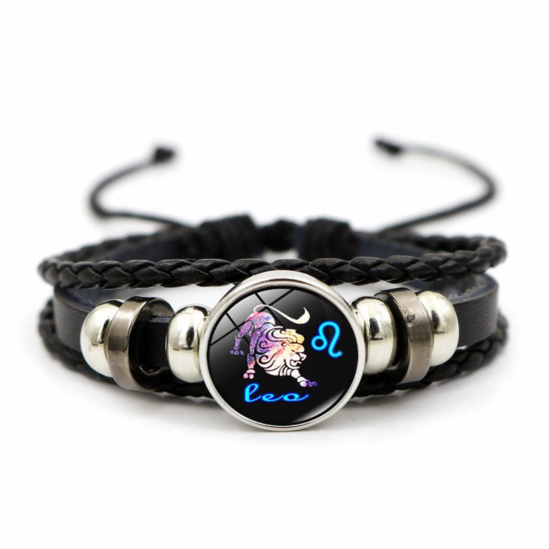 Wholesale Twelve Horoscope Time Stone Leather Woven Beaded Bracelet