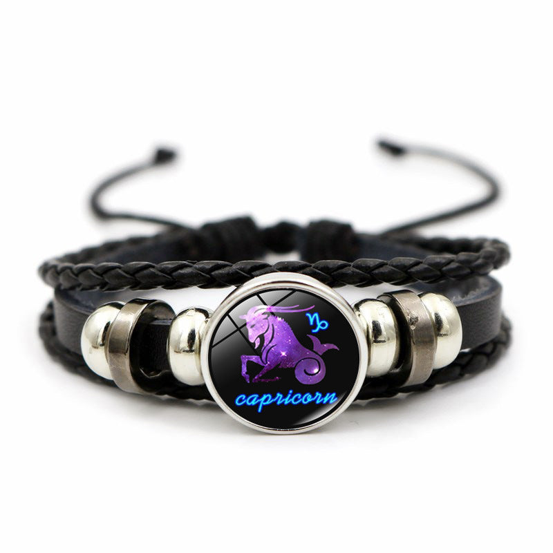 Wholesale Twelve Horoscope Time Stone Leather Woven Beaded Bracelet