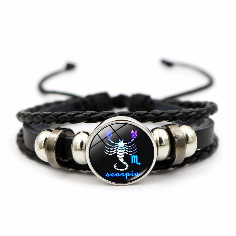 Wholesale Twelve Horoscope Time Stone Leather Woven Beaded Bracelet