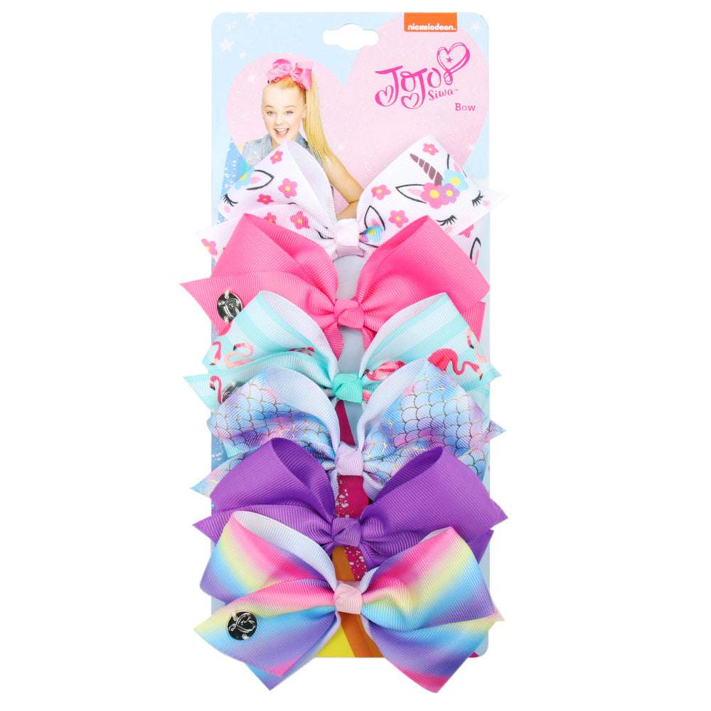 Wholesale 5-inch  bow hairpin set 6-color one-card children' s hairpin headdress