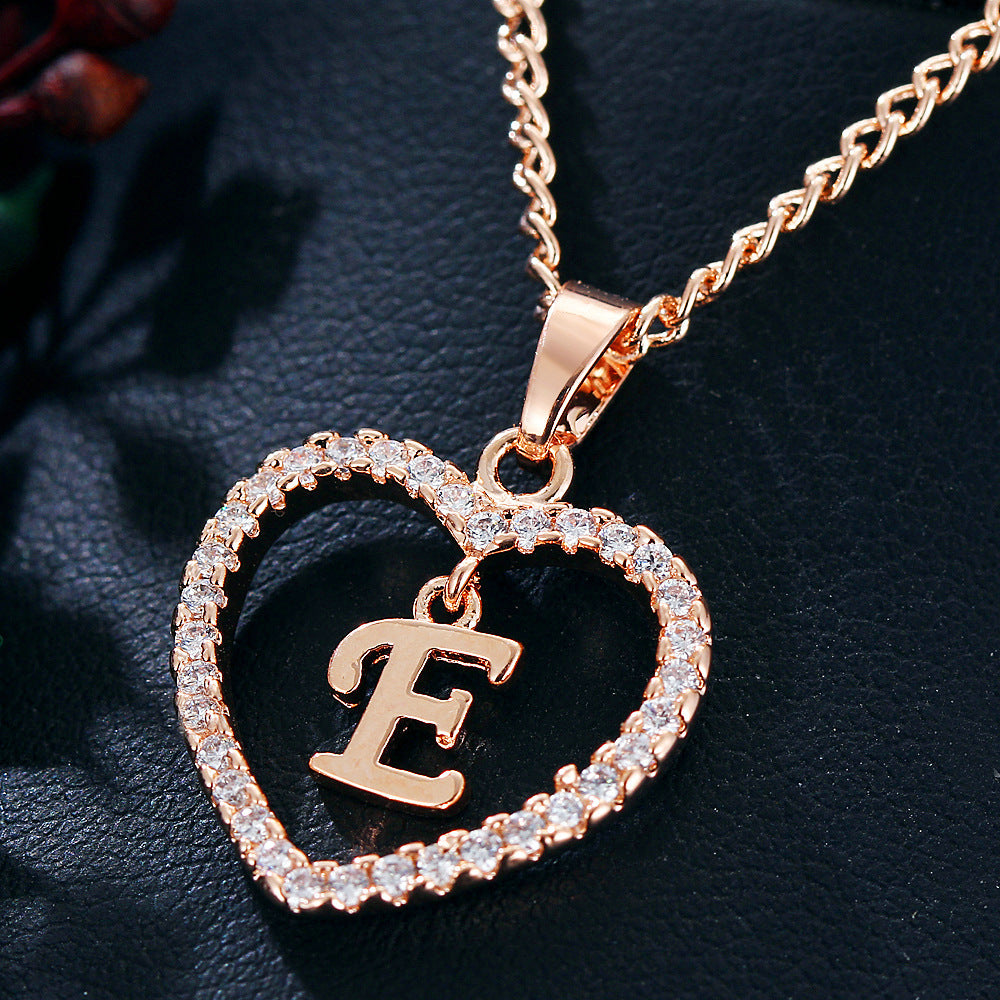 Wholesale 26 letter zircon heart-shaped pendant necklace