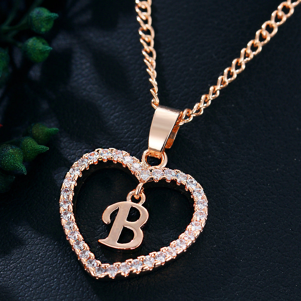 Wholesale 26 Letter Zircon Heart Alloy Necklace